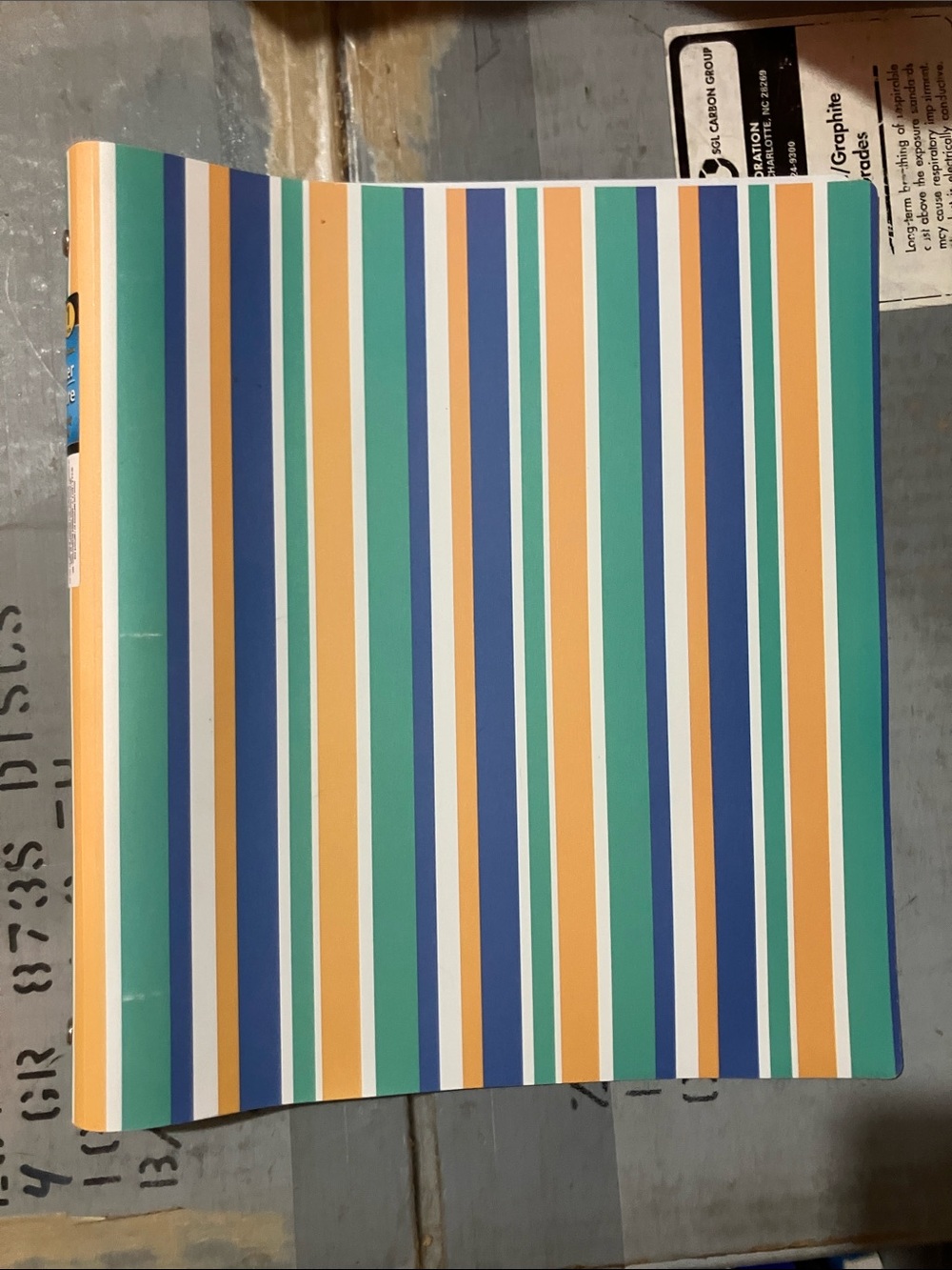 Striped Softcover binder - Teal, Blue & Yellow